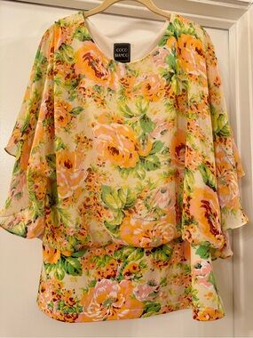 Coco Bianco Floral Peasant Blouse in Peach and Green